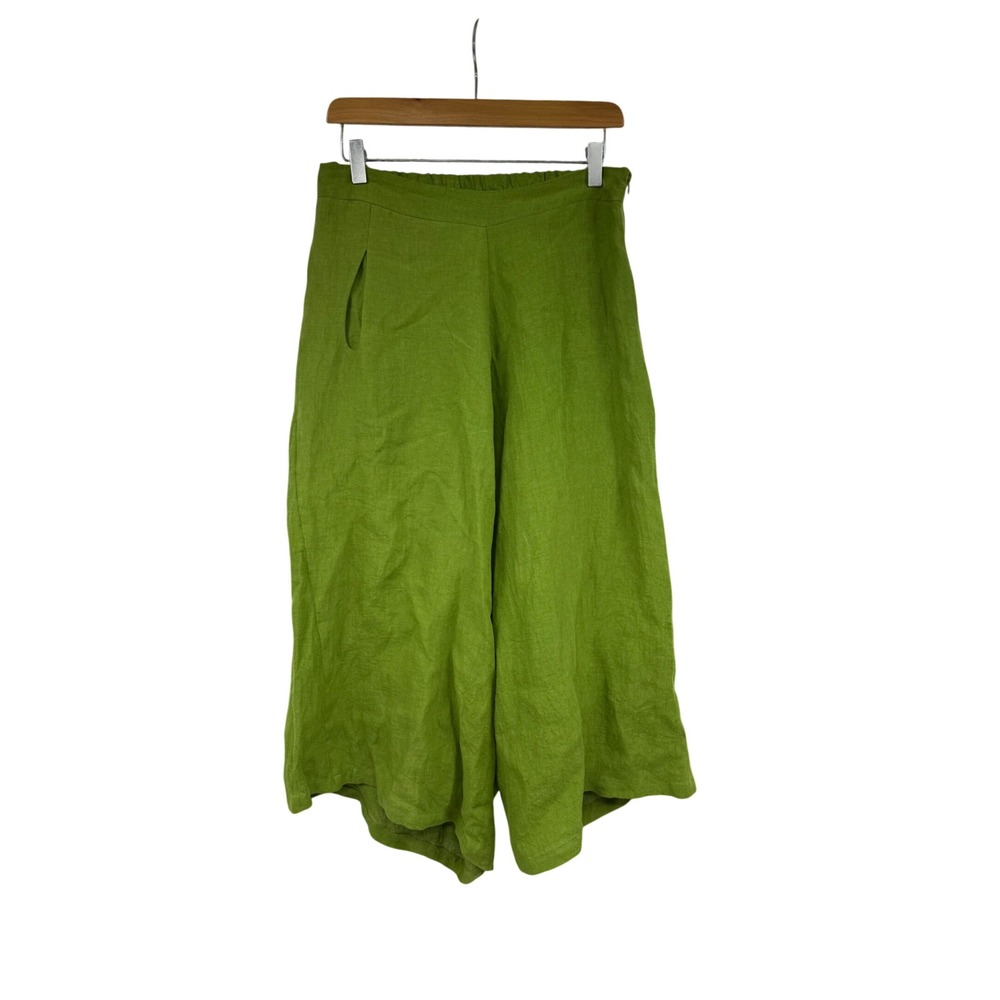 Banana Blue Australia Linen Wide Leg Pants Lime Green Lagenlook Art To Wear S